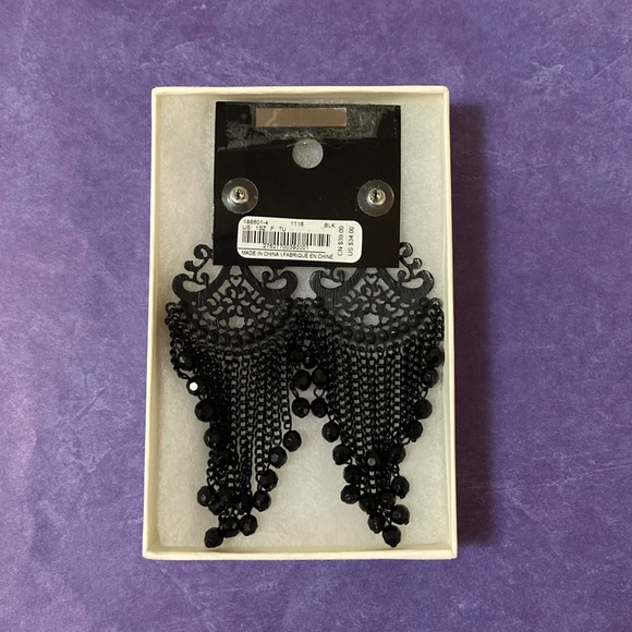 Bebe Black Dangle Chandelier Beaded Pierced Earrings With Box - Picture 2 of 9